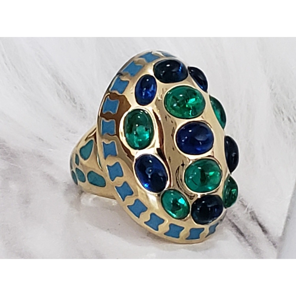 Lauren G Adams COCKTAIL RING statement blue green dome turtleshell art deco men